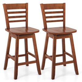COSTWAY Bar Stools Set of 2, 24.5 Inch Swivel Counter Height Bar Chairs with Hollow Backrest & Contoured Seat, with Footrest for Kitchen Island, Pub, Bistro, Cafe (2, Walnut)