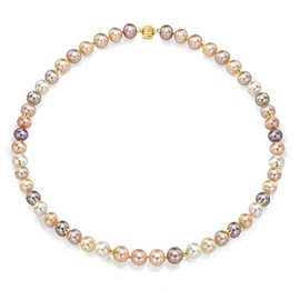 14K Yellow Gold 7-7.5mm Multi-pink Freshwater Cultured Pearl Necklace with Sparkling Beads, 18"