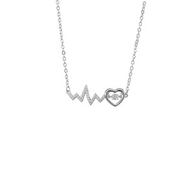 IMINI Heartbeat Pendant Necklace for Women Girls Stainless Steel Cubic Zirconia Heart Shape Valentine's Day Necklace Dainty ECG Simulation Adjustable Link Chain Wedding Mother's Day Jewelry, Metal,