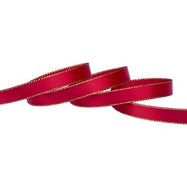 Ribbonitlux 9mm Width Double Face Satin Ribbon with Gold Edge 22 Meters (250-Red), Set for Gift Wrapping, Party Decor, Wedding and Craft