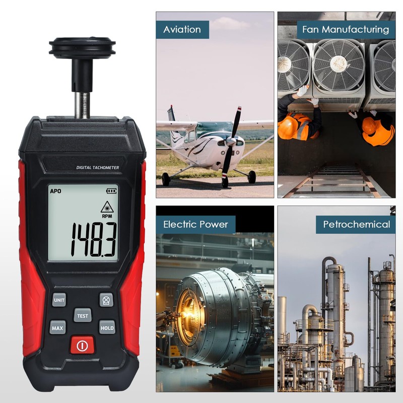 JuviPerpric 2-in-1 Digital Tachometer, Handheld Contact 3~19999RPM & Non-Contact 3~99999RPM