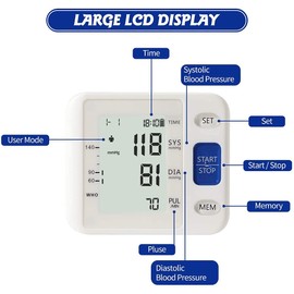 ARSIMAI Blood Pressure Monitor - Wrist Accurate Automatic High Blood Pressure Monitors Portable LCD Screen Irregular Heartbeat Monitor with Storage Case and Adjustable Cuff Powered by Battery - White