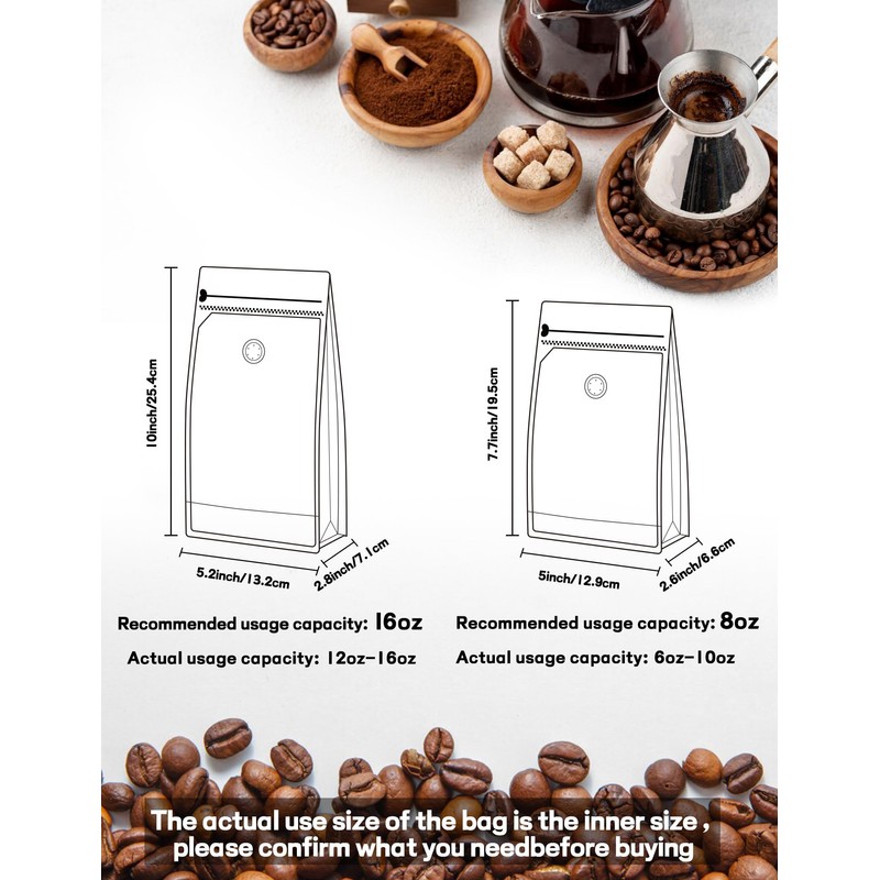 FireKylin 100 PCS Coffee Bags with Valve, (16 oz, 1