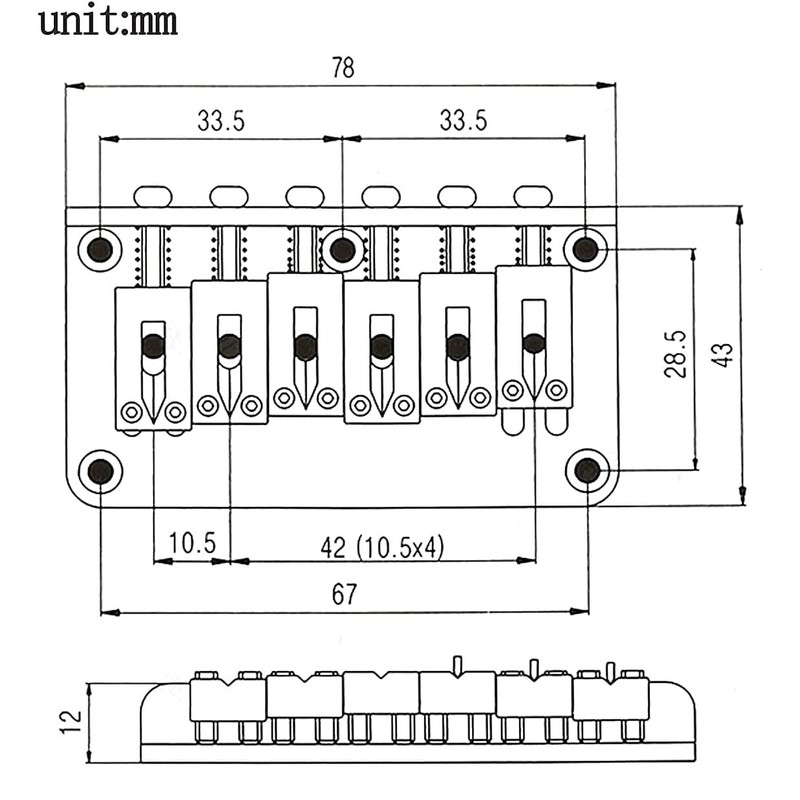 TUOREN Gold Top Load Guitar Hardtail Bridge Tailpiece Set For