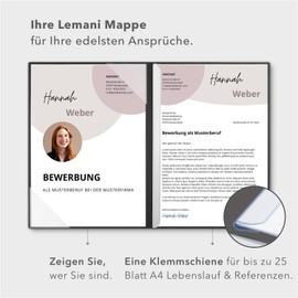 Lemani® Carisma 2-Piece Application Folders Dark Grey with 1 Spine Rail Premium Quality with Unmistakable Feel and High-Quality Embossing 'Bewerbung' Pack of 5