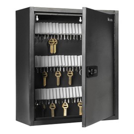Uniclife 100 Position Slotted Key Cabinet with Combination & Key Lock Resettable Black Digital Security Storage Box Steel Key Organizer with Slotted Racks White Key Tag Labels and Permanent Pen