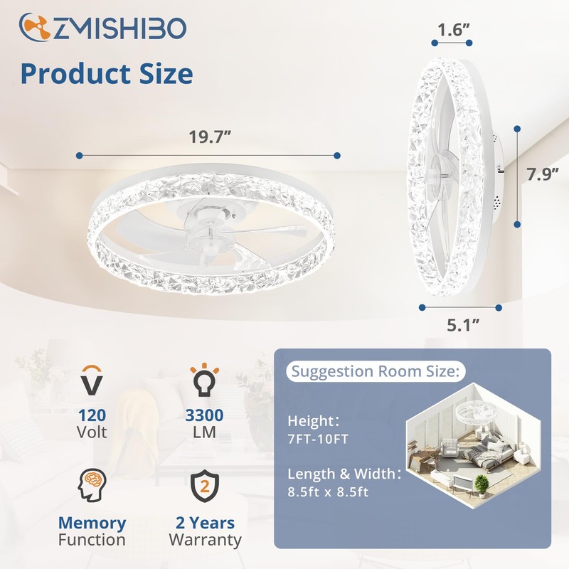 ZMISHIBO 19.7" Ceiling Fans with Lights, Low Profile Ceiling Fan