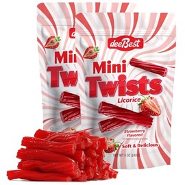 Dee Best Strawberry Licorice Twists, Soft and Delicious, 5 Oz Pack of 2, Kosher Candy