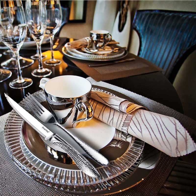 dearithe Steak Knives Set of 6, Stainless Steel Serrated Sharp