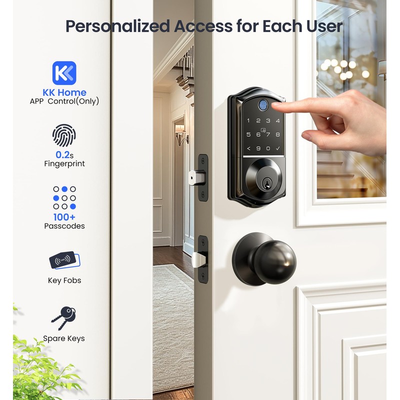 Veise VE017 Fingerprint Smart Door Lock, App Control, 7-in-1 Keyless
