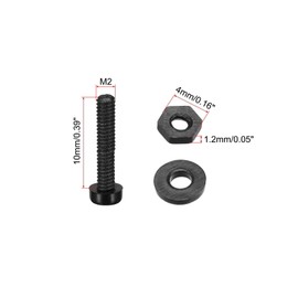 TOP-VIGOR 20Pcs M2x10mm Nylon Screw Nut Washer Assortment Kit, Round Head Machine Screw Bolt Nuts Flat Washers for Fixing Component, Industrial and Construction Fasteners, Black