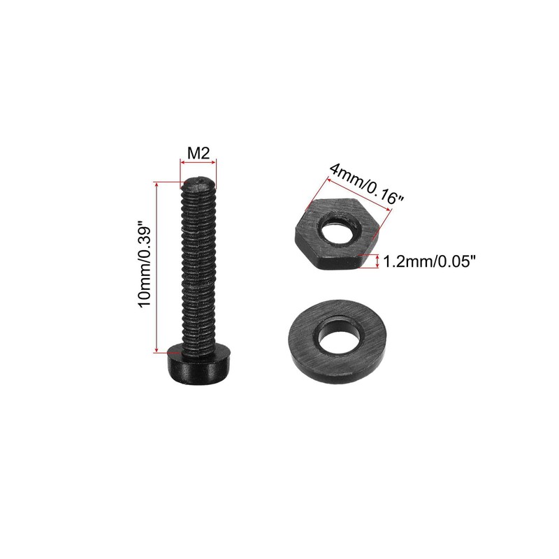 TOP-VIGOR 20Pcs M2x10mm Nylon Screw Nut Washer Assortment Kit, Round