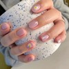24PCS Short False Nails with Glue Stickers, Full Cover Acrylic