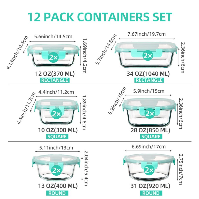 C CREST 12 Pack Airtight Glass Containers for Fresh and