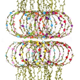 FEPITO 22 Pcs Flower Crown Multicolor Floral Wreath Floral Garland Headbands for Women Girls Hair Accessories