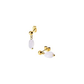 Purelei® Island Dawn Earrings - Blue Agate Studs - 18K Gold Plated Stainless Steel - Minimalist Women's Stud Earrings 16mm - Delicate Natural Stone for Clarity & Lightness, Stainless Steel, Abalone