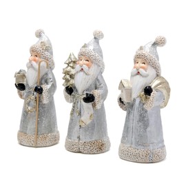 Hodao Santa Claus Decorative Figurine - Home Decor - Autumn Thanksgiving - Handcrafted - Perfect Choice for Christmas Home Decor and Indoor Holiday Display(3 PCS)(Silver)