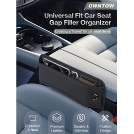 Owntow Universal Fit Car Gap Filler, Premium Leather Seat Gap Filler Organizer, Car SUV Truck Essentials (Black, 1 Pack)