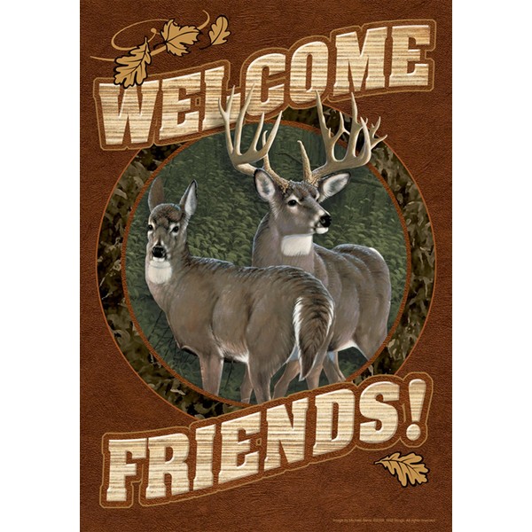 Toland Home Garden Deer Welcome 12.5 x 18 Inch Decorative Fall Autumn Wildlife Buck Doe Friends Garden Flag - 110021