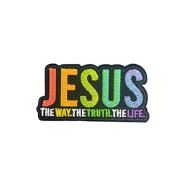 MOKOBOIZ Jesus Way Truth Life 3 Inches Iron On/Sew On Embroidered Applique Patches, Bible Verse Embroidery Patches, DIY Accessories for Backpacks, Army Vests, Bags, Hats, Clothes, Gift for Christian
