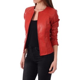 Elevate Your Style with a Women's Genuine Leather Jacket - Red Motorcycle Outerwear for Fashionable Ladies