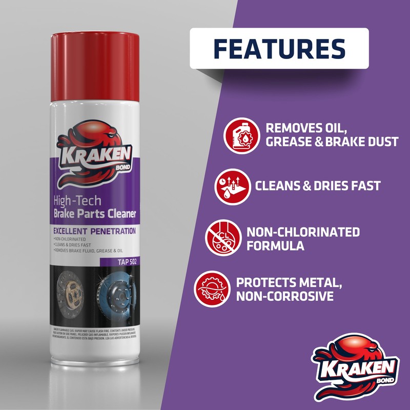 KRAKEN BOND Non-Chlorinated Brake Parts Cleaner Spray, Instant Removal, Fast