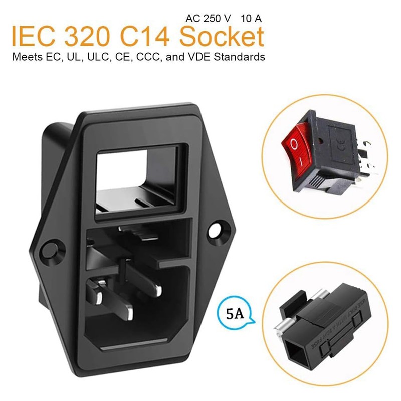 4PCS AC250V 10A Rocker Switch, 3 Pins Inlet Power Socket