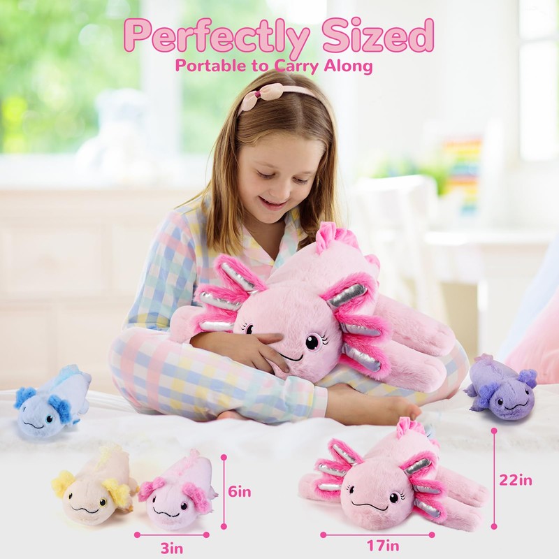 gnomantic 5 Pieces Axolotl Stuffed Animals with Babies Inside Belly