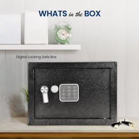 SereneLife Electronic Safe Box | Heavy-Duty 13.8’’ x 9.8’’ Small Lockbox | Digital Keypad Code & 2 Key Override | Compact Money Safe for Cash, Jewelry, Valuables | Wall & Floor Mountable Storage