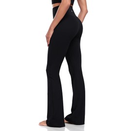 HeyNuts Harmony Flare Leggings for Women, High Waisted Tummy Control Bell Bottom Leggings Wide Leg Bootcut Yoga Pants Athletic Compression Buttery Soft Lounge Pants 30.5" Black M(8/10)