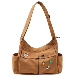 Captain Blues Large Capacity Canvas Messenger Shoulder Bags for Women, Soft and Solid Denim Leisure Travel Bag with Multiple Pockets and Adjustable Straps - Perfect Denim Crossbody Bags (Brown)