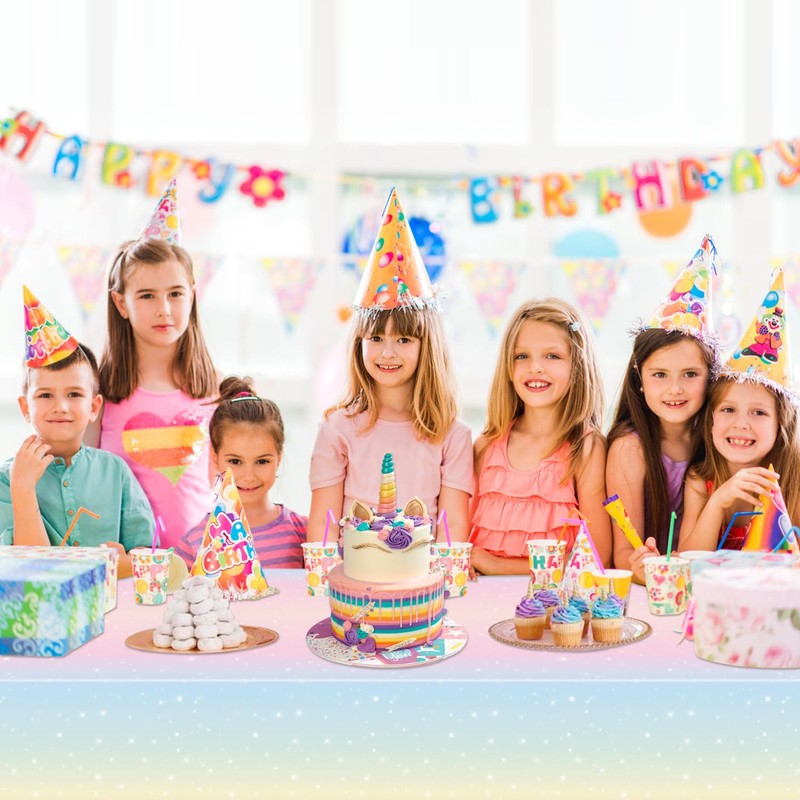 QUERICKY 4 Pack Pastel Rainbow Tablecloths, 220x130cm Rectangle Pastel Rainbow