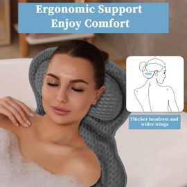VOCOSTE Bath Pillows for Tub, Bath Tub Pillows for Head and Neck, Bath Pillow Luxury Bathtub Pillow with Soft Air Mesh Fabric and 6 Strong Suction Cups, Bath Accessories Spa Gifts, Gray