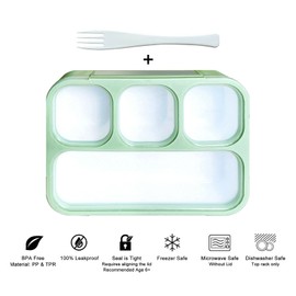 IHANA Bento Lunch Box Food Snack Container with 4 Leakproof Compartments, Locking Lid (Green)