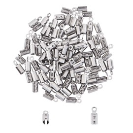 UNICRAFTALE Pack of 100 Foldable Crimping Leather Band Clasp Folding End Caps 3 mm Wide Chain Clasp Clamping Tips Jewellery Making for Bracelets Stainless Steel Colour