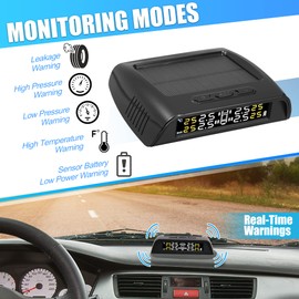X AUTOHAUX RV Tire Pressure Monitoring System TPMS Wireless Solar Charger 5 Alarm Modes LCD Real Time Display with 6 External Sensors Temperature Pressure for RV Trailer Truck