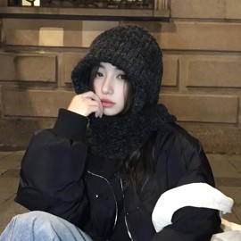 2027 NEW KJ Multi-Color Acrylic Wool Ski Mask Snood Balaclava Fall Winter Cold Weather Fashion Accessory Hand Drawn 3D BowsSize: One size 54-60cm, Color: Black