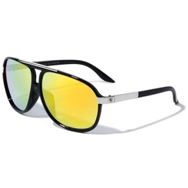 Dweebzilla Pilot Aviator Sunglasses Classic Casual Retro Outdoor Fashion Luxury (Black Silver Frame - Yellow Green Flash Lenses)