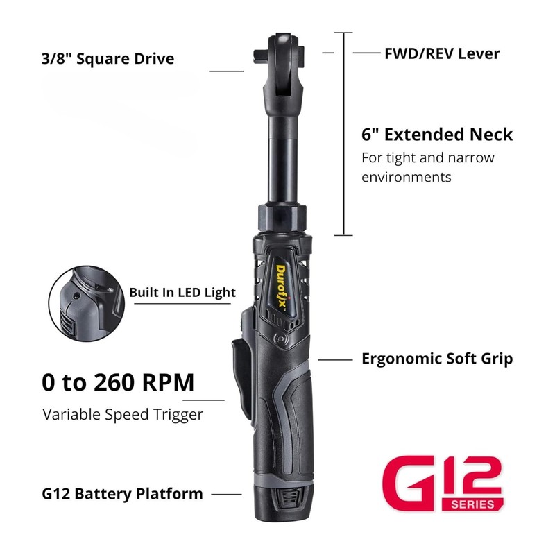 Durofix RW1216-3P G12 Series 12V Li-ion Cordless 3/8” 60 ft-lbs.