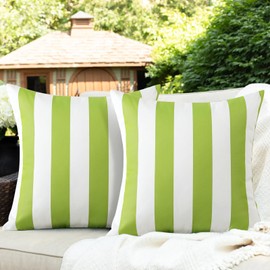 Ohok Waterproof Striped Cushion Cover, Set of 2, Decorative Outdoor Cushion Cover, Decorative Sofa Cushion, Couch Cushion, Decorative Cushion Covers for Sofa, Living Room, Balcony, Garden, Car (Grass