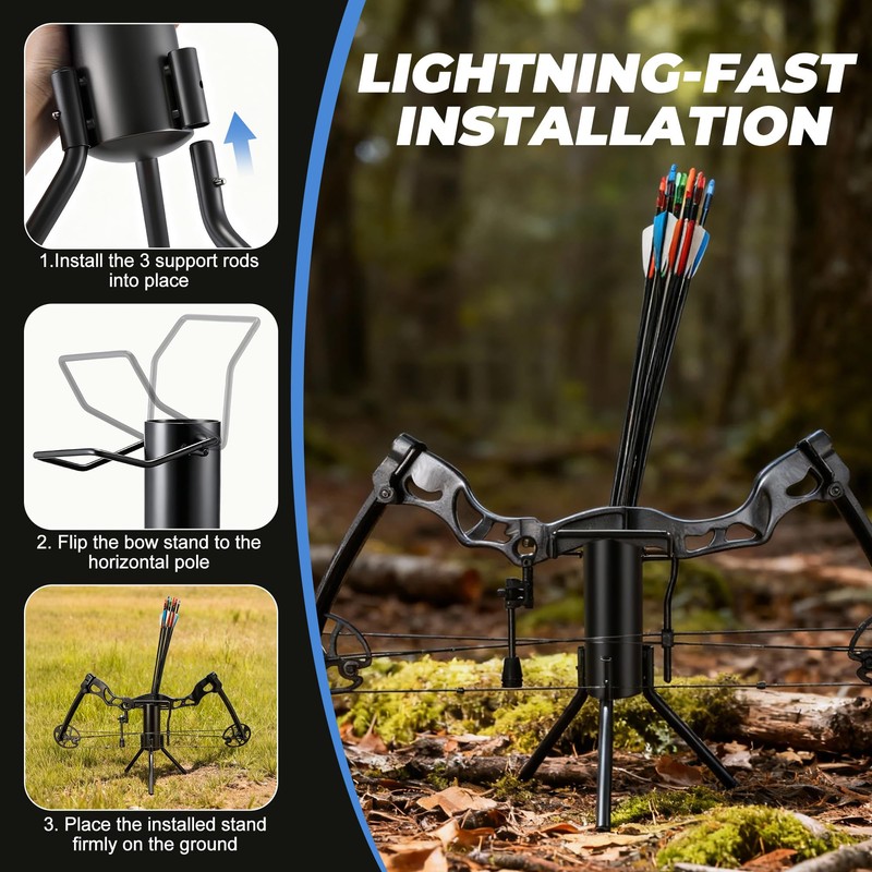 Gulfmew Ground Bow Stand with Quiver, Bow Accessories,13.6 in,Black,1 Pack