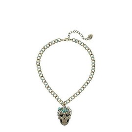 Betsey Johnson Skulls and Roses Skull Head Pendant Necklace Blue Multi One Size