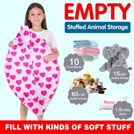 Lukeight Stuffed Animal Storage Bean Bag Chair Cover for Kids, Zipper Beanbag Chair Cover for Organizing Toddler and Kids' Rooms Plush Toys (Heart Velvet, Large)