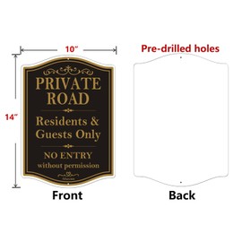 Private Road Residents Guests Only No Entry Without Permission Signs 10"x 14" Private Driveway Sign Guests Only Sign Metal Private Resident Sign Do Not Enter Sign, Rust Free Aluminum, 2 Pack