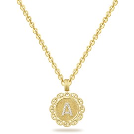 KELORIS PATH Initial Necklace for Women, 14K Gold Plated Round Letter Pendant Necklace Capital A-Z Trendy Monogram Necklace(A)