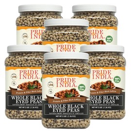 Pride Of India - PACK of 6 - Indian Whole Black Eyed Peas - Protein & Fiber Rich Lobiya, 3 Pound Jar