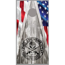 Lets Print Big American Flag 2nd Amendment Gray Wood Design Cornhole Board Decal Wraps