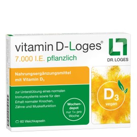 Vitamin D-L oges 7,000 IU Vegetable - 60 Soft Capsules - Dietary Supplement with Vitamin D3 to Support the Immune System as well as for the Maintenance of Healthy Bones, Teeth and Muscle Function