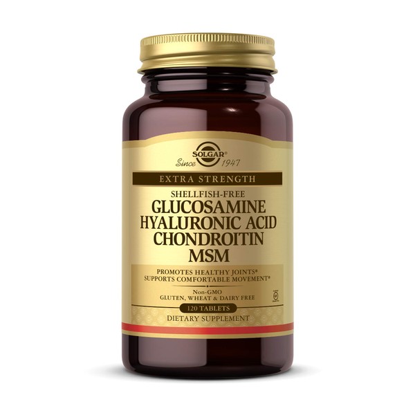 Solgar Glucosamine Hyaluronic Acid Chondroitin MSM, 120 Tablets - Supports Healthy Joints & Range of Motion & Flexibility - Extra Strength, Shellfish Free - Non-GMO, Gluten Free - 40 Servings