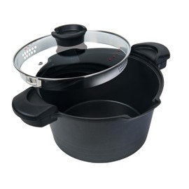 MasterPan 5 QT. Non-Stick Stock N’ Pasta Pot w/Locking Handles and Easy Pour Strainer, 9”